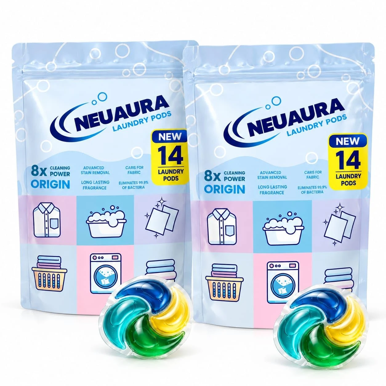 NEUAURA 4-in-1 Laundry Pods | Bio-Enzyme Formula | Powerful Stain Removal | 28 P